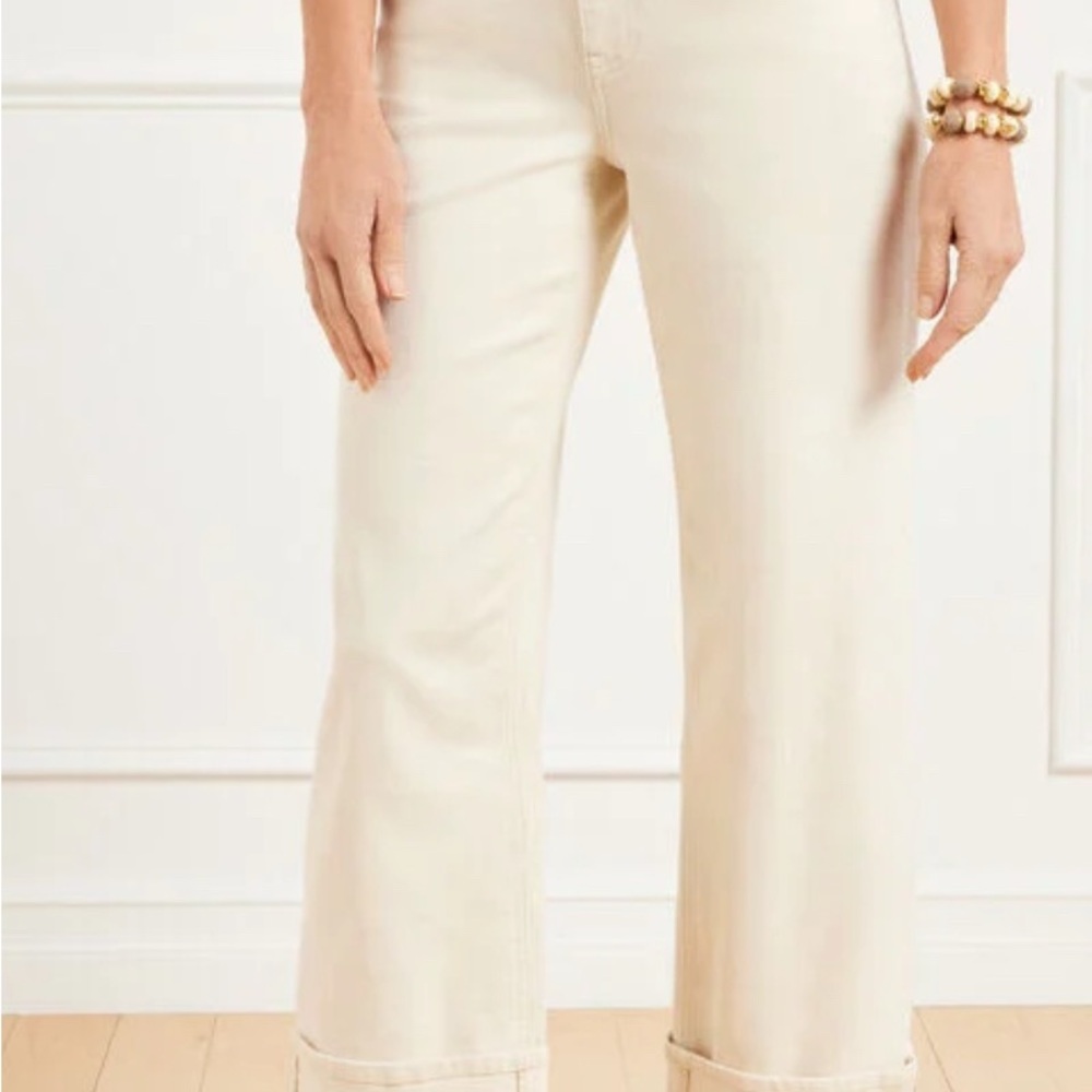 NYDJ Cream Stretch Denim Wide Leg Deep Cuff Jeans